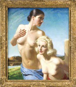 Doppelakt In Einer Italienischen Landschaft, Rechts Ein Saulenfragment by Joseph Greenup