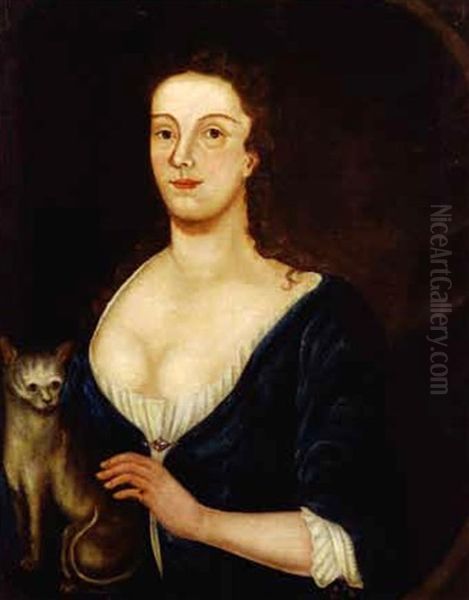 Portrait Of A Lady In Blue With Her Cat - view 1