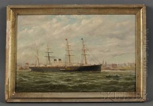 Ocean Liner At Anchor (in The River Mersey?) by Parker (George Parker) Greenwood