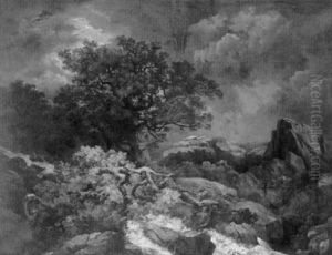 Sturzbach Mit Alter Eiche Bei Gewitter