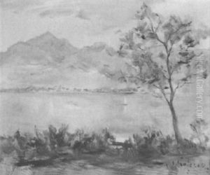 Wasserlandschaft Mit Segelboot Vor Bergen (bodensee?) Wasserlandschaft Mit Segelboot Vor Bergen (bodensee?)
