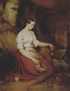 Jonge Vrouw Met Bloemenguirlande by Henry Gregoir