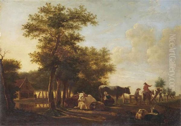 A Pastoral Scene With Peasants And Their Cattle - view 1