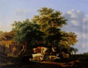 Cows, Sheep And A Goat At Pasture