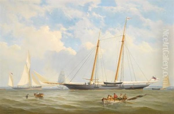 The Royal Yacht Squadron Schooner Viking At Anchor Off Cowes And The Royal Yacht Squadron Schooner Viking Off The Needles (2 Works) - view 1