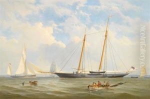 The Royal Yacht Squadron Schooner Viking At Anchor Off Cowes And The Royal Yacht Squadron Schooner Viking Off The Needles (2 Works) by Charles Gregory the Younger