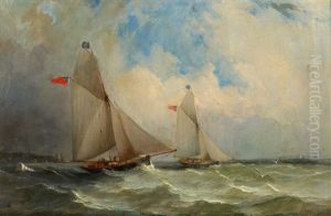 Cutter Yachts Racing Off Old Castle Point, Isle Of Wright by Charles Gregory