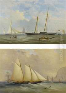 The Royal Yacht Squadron 'viking' At Anchor, Off Cowes And The Royal Yacht Squadron 'viking' In Full Sail, Off Needles: Two Paintings by Charles Gregory