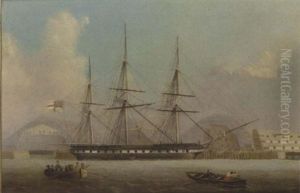 A Frigate Lying Off The Covered Slips At Devonport by Charles Gregory