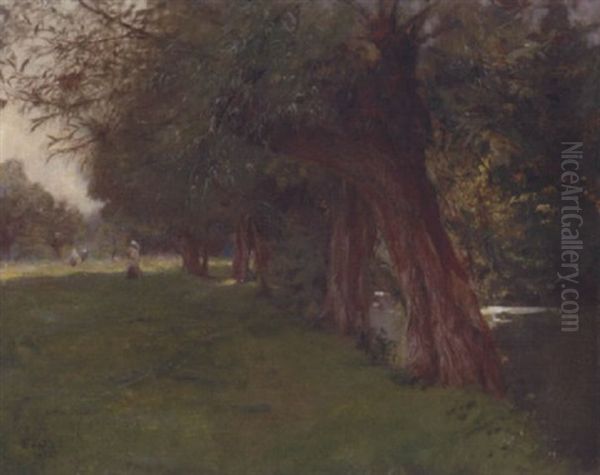 Figures Strolling By A River On A Summer's Day - view 1