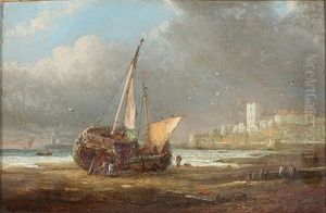Coastal Scene With Two Ships Drawn Up On The Beach