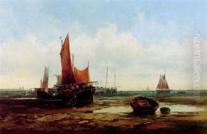 A Coastal Scene Near Yarmouth With Fishing Boats