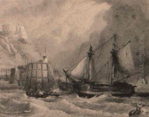 Fishing Vessels Off A Pier by George Gregory