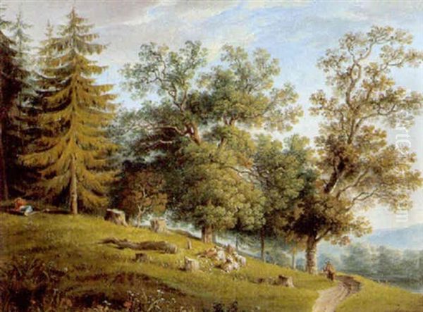 Rastender Hirte In Einer Hugeligen Landschaft - view 1