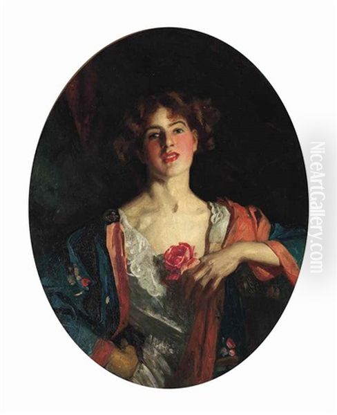 Portrait Of Mrs Bury Barry Holding A Rose - view 1