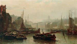 A View Of The Damrak, Amsterdam, With The Palace On Dam Square Beyond