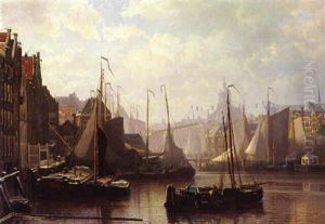 A View Of The Damrak, Amsterdam, With The Dam Palace Beyond