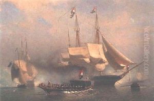 A Royal Barge Passing A Two-master Firing A Salute