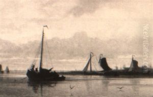 A River Landscape With Sailing Vessels