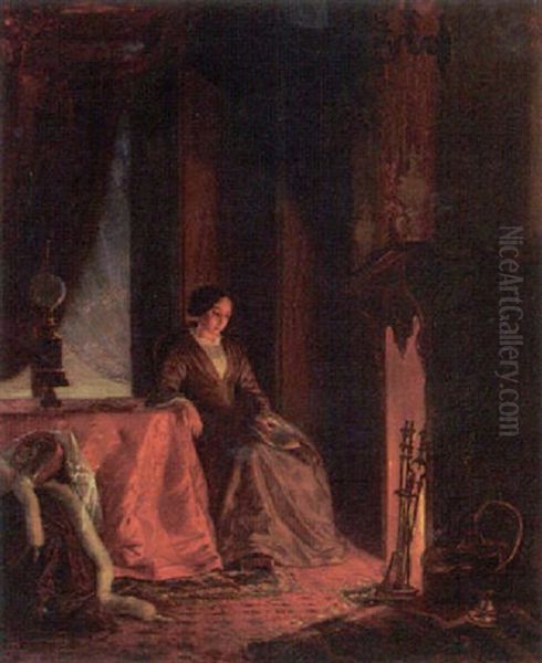 Lady Near A Fireplace - view 1