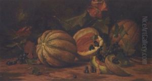 An Autumnal Still Life With Melons And Grapes by Deidrich Henry Gremke