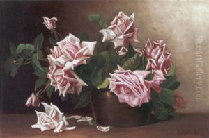 A Still Life With Roses In A Copper Pot