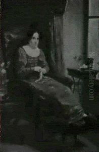 Portrait Of A Lady, Seated In An Interior, Wearing A Blue Dress And White Collar by Francois Grenier de Saint Martin