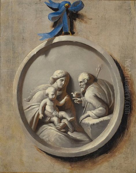 Medaillon En Trompe-l"oeil Avec Une Etude De Sainte Famille - view 1