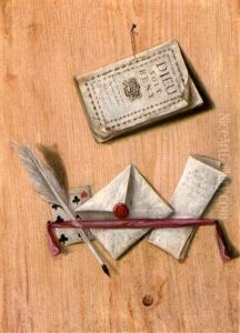 Trompe L'oil Au Pele Mele De Livre, Lettres Et Cartes A Jouer