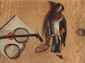 Trompe-l'oeil Au Binocle Et Au Chardonneret Elegant Sur Sa Toile D'origine