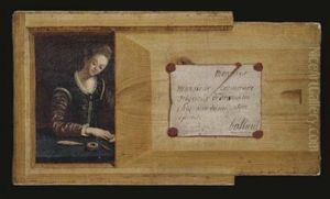 A Trompe L'oeil Of A Box, Half-open, With A Portrait Of A Lady At A Ledge, Writing A Letter