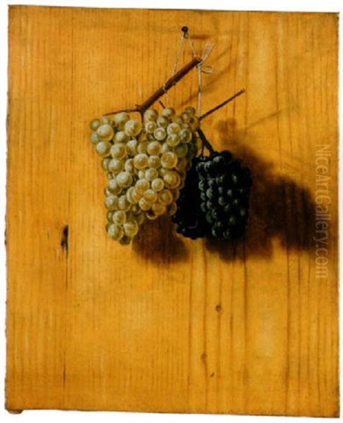 Trompe-l'oeil De Grappes De Raisin Sur Un Mur En Bois - view 1
