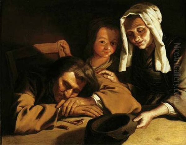 A Candlelit Interior With Figures Around A Table - view 1