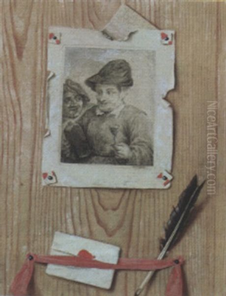 Trompe L'oeil With A Letter, Quill Pen And Print - view 1