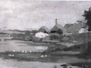 Kleines Bauerndorf An Einem See by Carlos Grethe