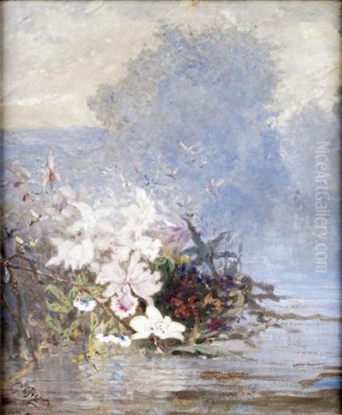 Fleurs Et Papillons Sur L'etang - view 1