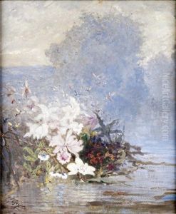 Fleurs Et Papillons Sur L'etang by Gustave Marie Greux