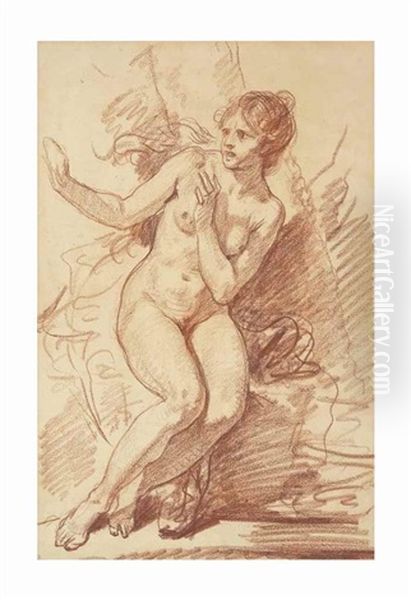 Femme Nue Assise Effrayee, Regardant Vers La Gauche - view 1
