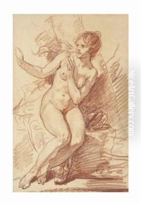 Femme Nue Assise Effrayee, Regardant Vers La Gauche