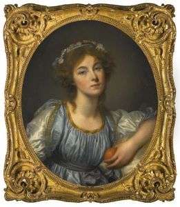 A Young Girl Holding An Orange by Jean Baptiste Greuze