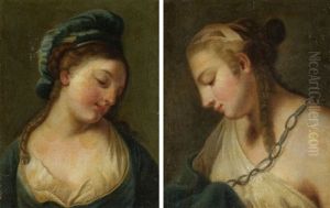 Gegenstucke: Damenportraits Im Profil by Jean Baptiste Greuze