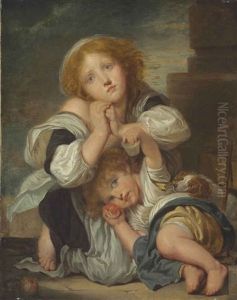 Two Children And A Dog by Jean Baptiste Greuze