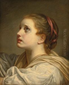 Portrait Of A Girl, Head And Shoulders, Looking Up by Jean Baptiste Greuze