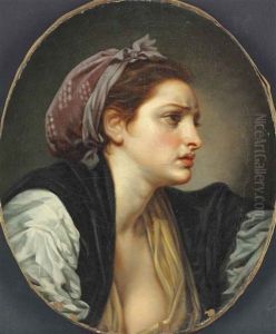 Portrait Of A Woman, Bust-length, In A Yellow Dress And White Blouse, Wearing A Pink Scarf