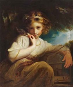 Kleines Madchen Mit Vogelbauer Und Kleinem Vogelauf Ihrer Schulter by Jean Baptiste Greuze