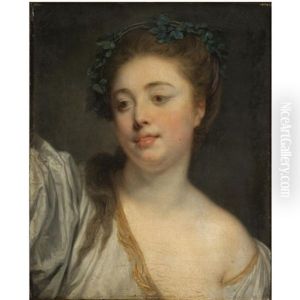 A Young Girl Wearing A Laurel Crown by Jean Baptiste Greuze