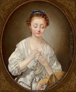 Bildnis Eines Madchens, Eine Blume Betrachtend by Jean Baptiste Greuze