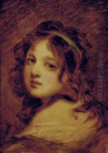 Portrait Of A Girl With A Blue Ribbon In Her Hair