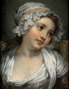 Bildnis Eines Madchens Mit Weiser Haube Und Lila Band by Jean Baptiste Greuze
