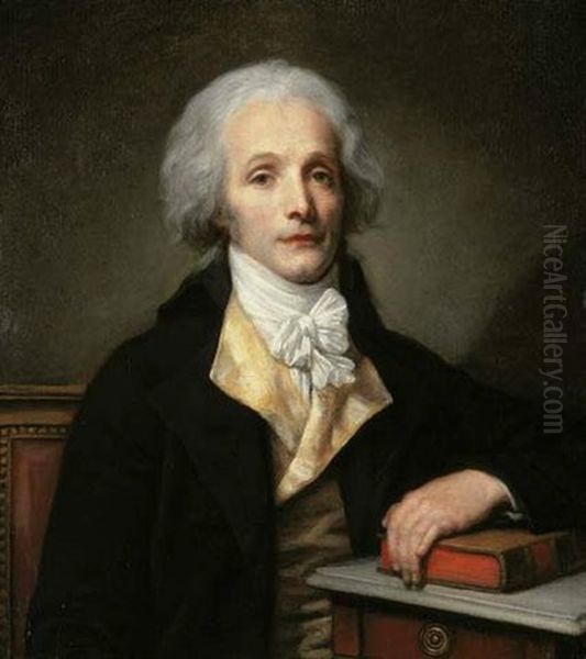 Portrait Of A Gentleman (nicolas-pierre-baptiste Anselme?) In A Black Coat Over A Yellow Waistcoat And White Foulard, His Left Hand On A Book - view 1